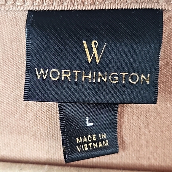 Worthington Brown/Tan Ruffle Sleeve Shirt Size Large - Picture 2 of 8